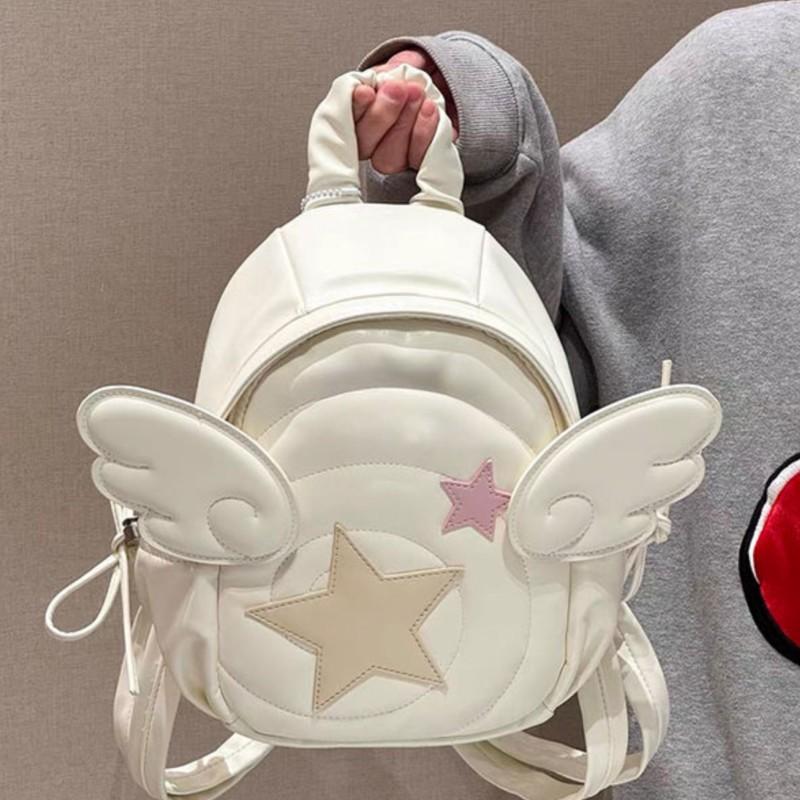 Lucky Star Unique Design Backpack Women Girls Angel Wing Cute Casual Rucksack Ladies Shopping Compact Lightweight School Bag Y2k