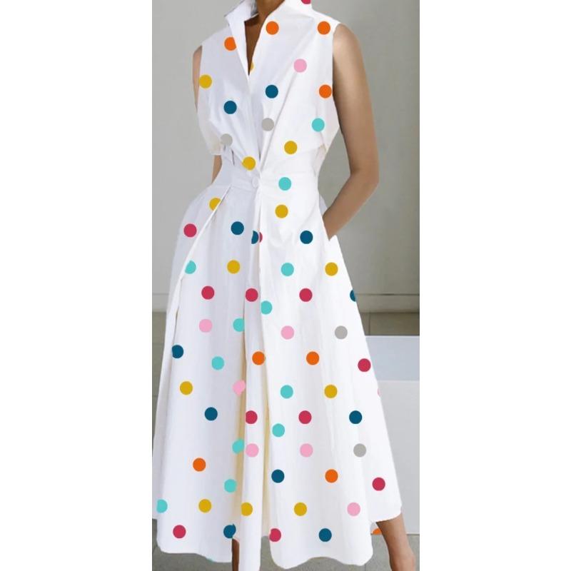 Dress summer new commuter fashion solid color V-neck women's button pendulum dress