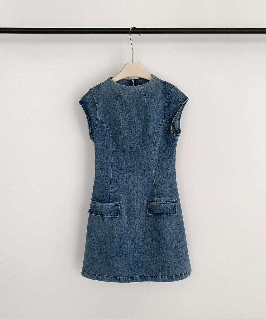 Baseukala Cap Sleeve Denim Mini Dress