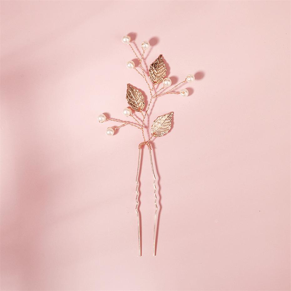 

Заколка для волос с жемчугом и листьями цвета розового золота, свадебные аксессуары для волос, свадебный зажим, украшение для головы для женщин, головной убор для невесты, подарок для подружки невесты Hair Forks