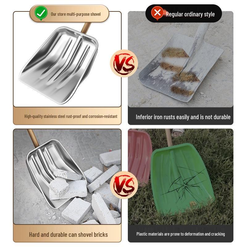 Extra dicke Schneeschaufel aus Edelstahl, Futter- und Mistgabel, Kehrschaufel und Outdoor-Schneeschieber-Werkzeug.