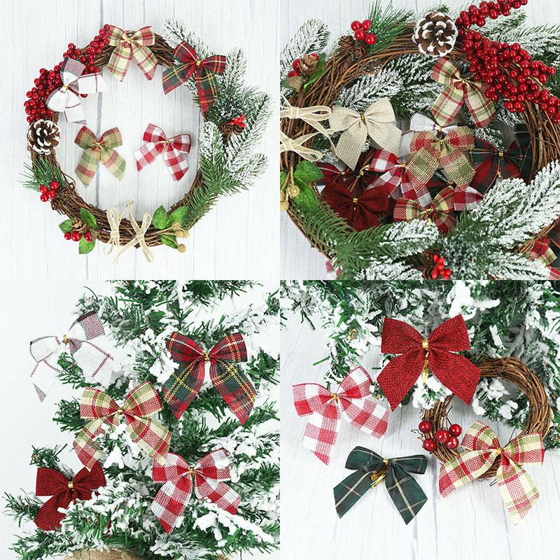 2pcs Buffalo Plaid Bows for Christmas Decorations Christmas Tree Ornaments New Year Noel Navidad Decor Birthday Gift DIY Bow