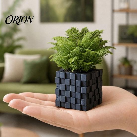 Pixel Cube Decor 3D Printed Planter, Grid Spliced Decor, Retro Geometric Ornament, Matte Minimalist Desk Decoration Breathable Structure, Compact