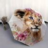 1pc Little Lion & Flowers Durable Cartoon Folding Umbrella, Portable 3-Fold Compact Umbrella for Men and Women, Suitable for Travel or Daily