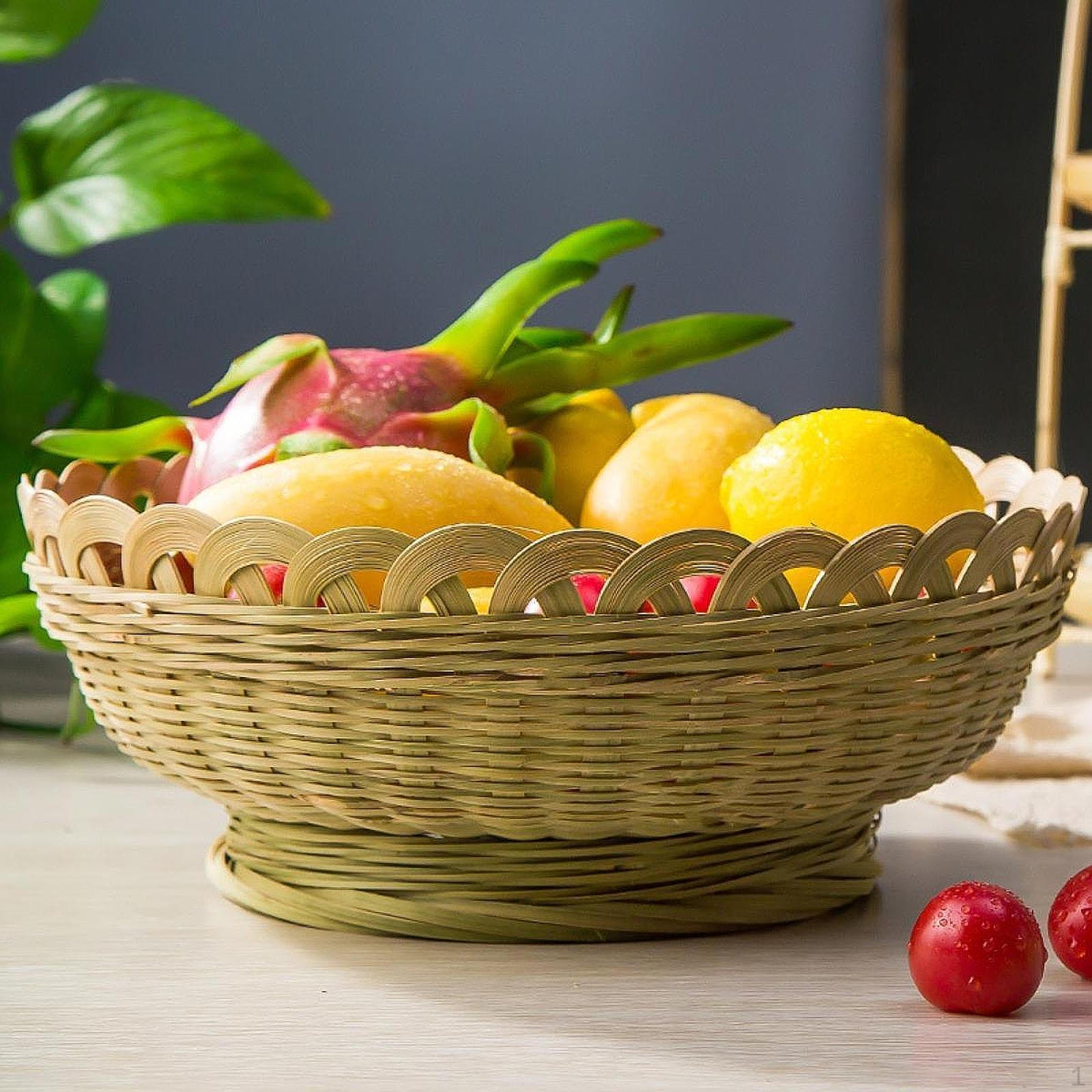 

Бамбуковая корзина для еды, держатель для сервировки, многоцелевой круглый контейнер для хранения, стойка для фруктов для ресторана small