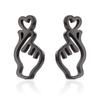 Korean Black Star & Moon Heartbeat Gesture Stainless Steel Earrings