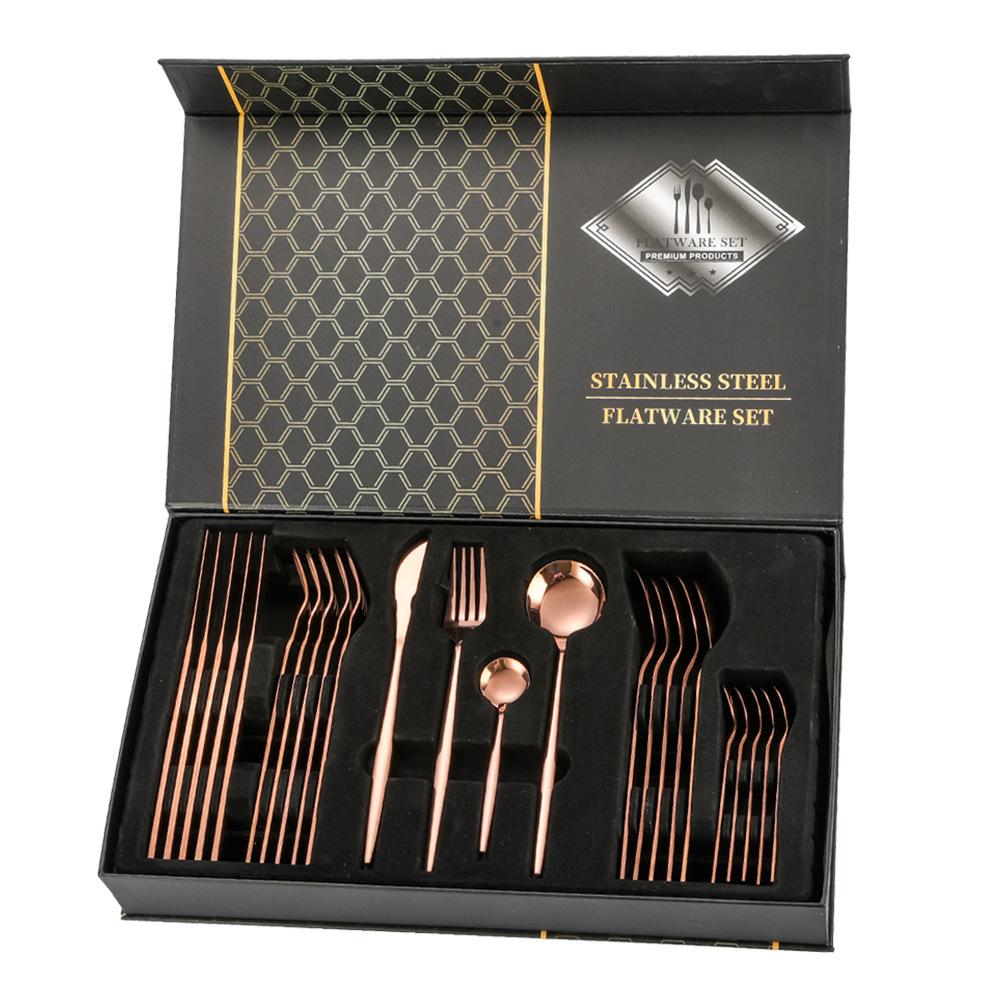 24pcs Gold Dinnerware Set Stainless Steel Tableware Set Knife Fork Spoon Luxury Cutlery Set Kitchen Flatware Dishwasher Safe