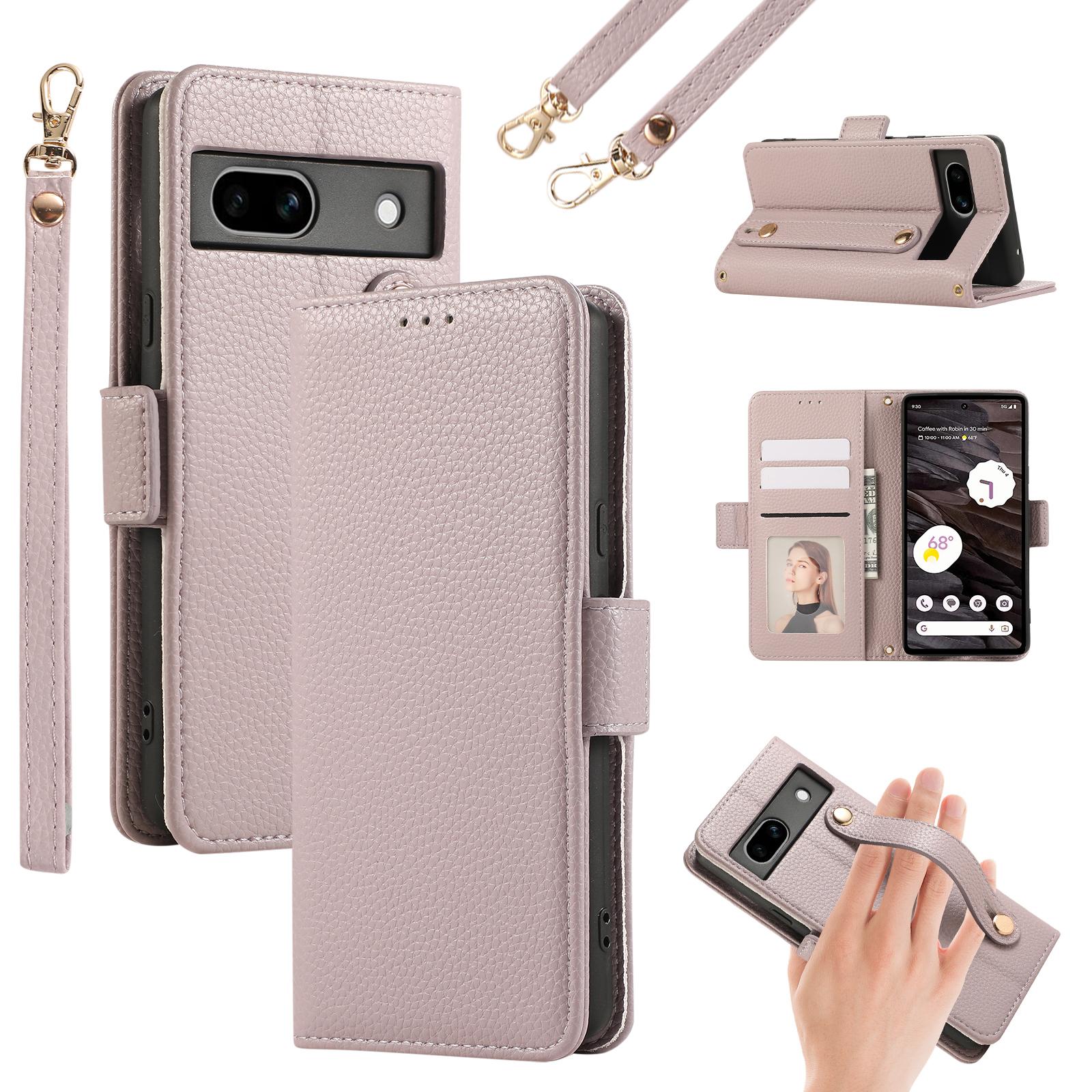 

For Google Pixel 7a Leather Case with Card Holder, Straps, Shockproof Wallet Phone Cover A