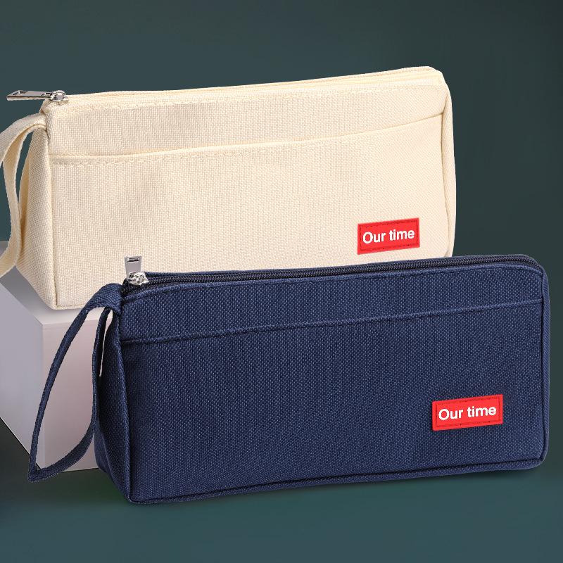 Japanese-Style Canvas Pencil Case: Spacious and Simple for Boys, Junior High, and High School Students