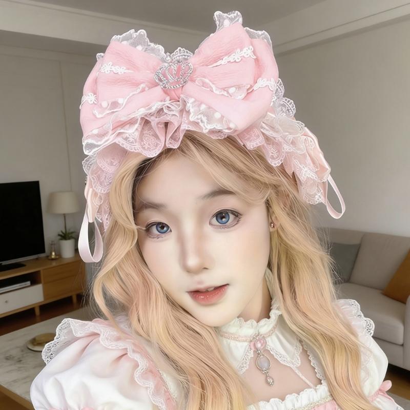 Elegant Ribbon Hair Clip Headpiece With Lace Ruffle Trim Design For Women And Girl Anime Event Gathering Hair Ornament