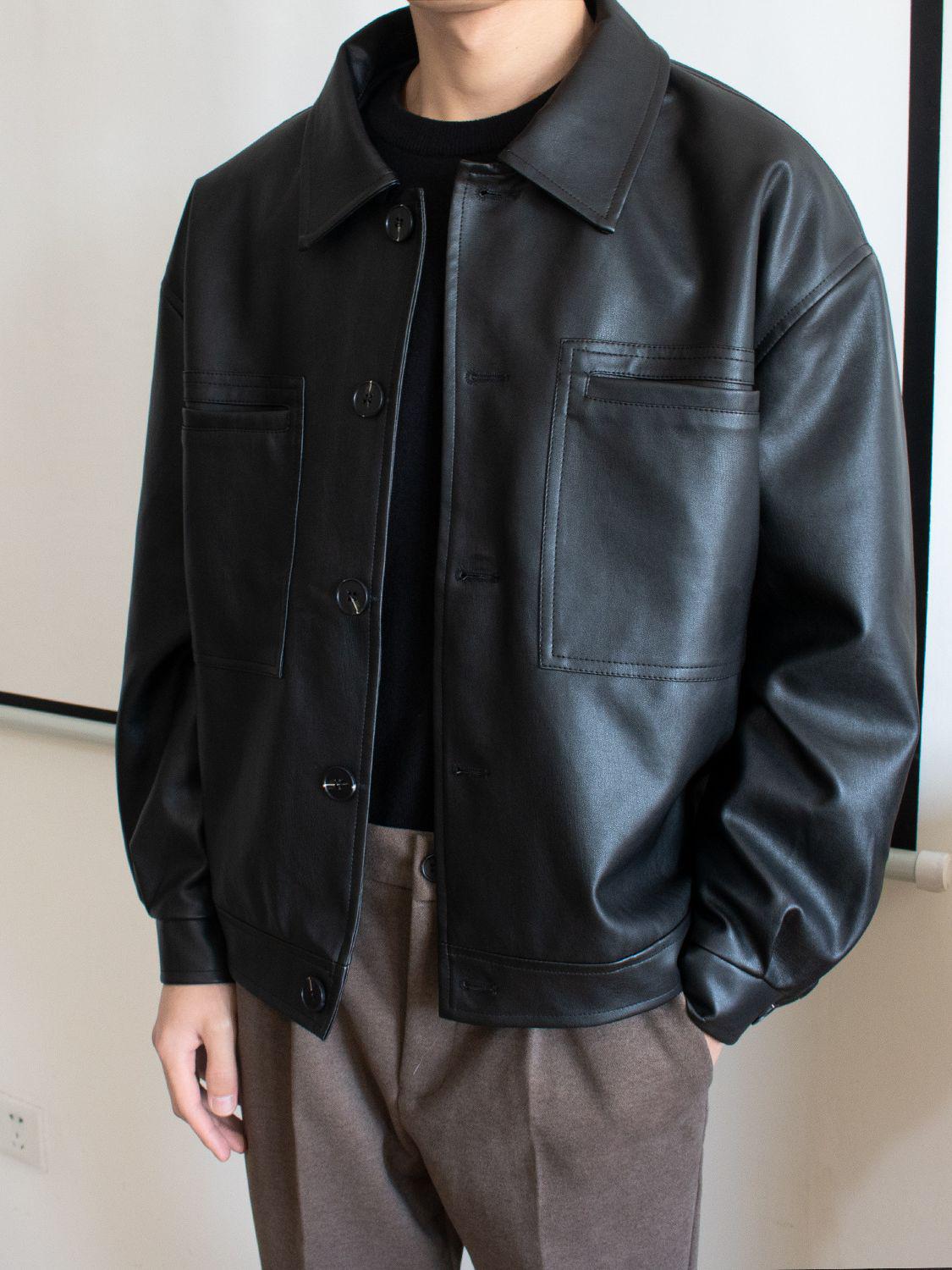 

Мужская мотоциклетная куртка в корейском стиле из искусственной кожи в стиле ретро - весна/осень XL чёрный