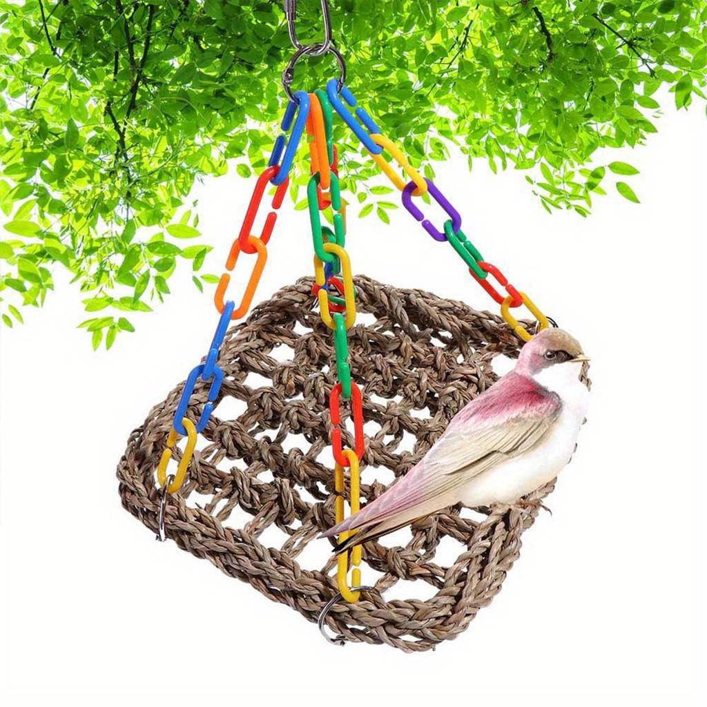 Woven Bird Hammock Woven Grass Bird Hammock Toy Adjustable Chain Ring Comfortable Rocking Toy Bird Accessories For Parrot & Bird