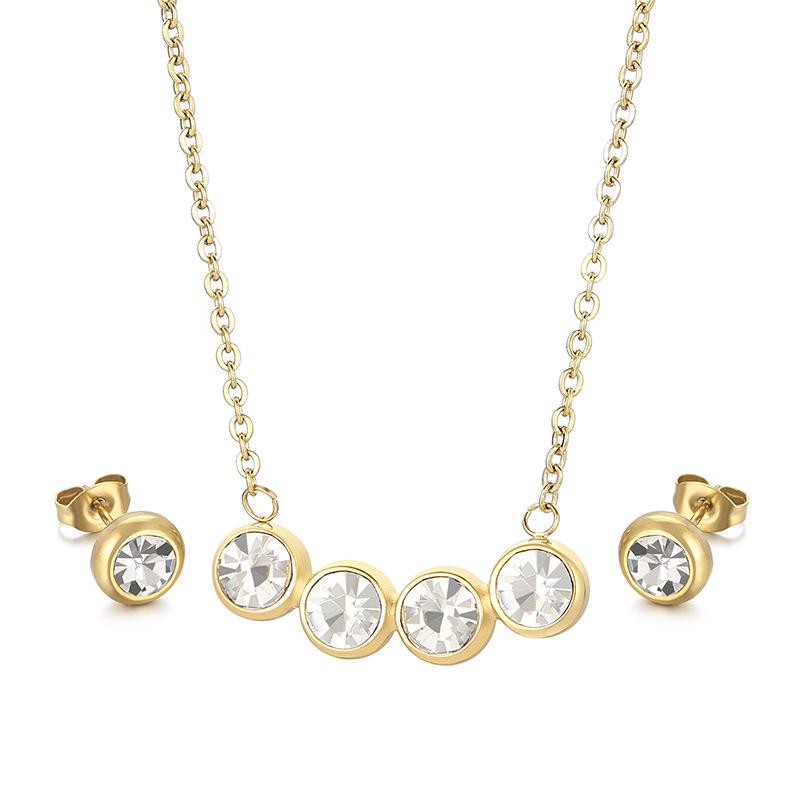 

Женский хип-хоп набор из нержавеющей стали с горным хрусталем: ожерелье и серьги