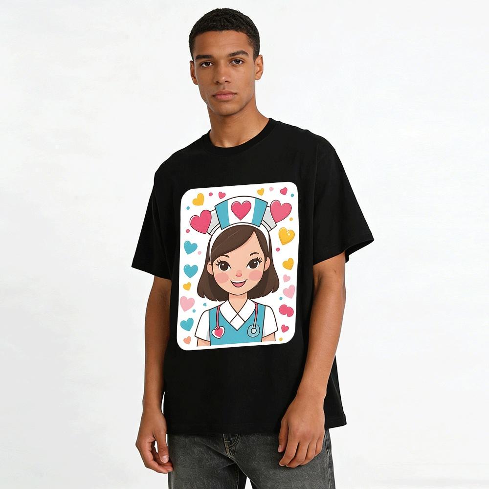 Süßes Herz Krankenschwester Aufdruck Lässiges T-Shirt Medizinisches Thema Heilendes Oberteil Reines Baumwoll-T-Shirt