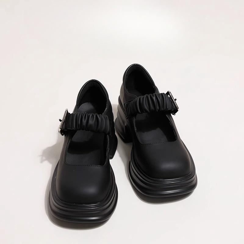 Thick-soled White Mary Jane Shoes Women's 2025 Spring New French Small Leather Shoes Thick Heel Light Mouth Rhinestone Buckle Sandals