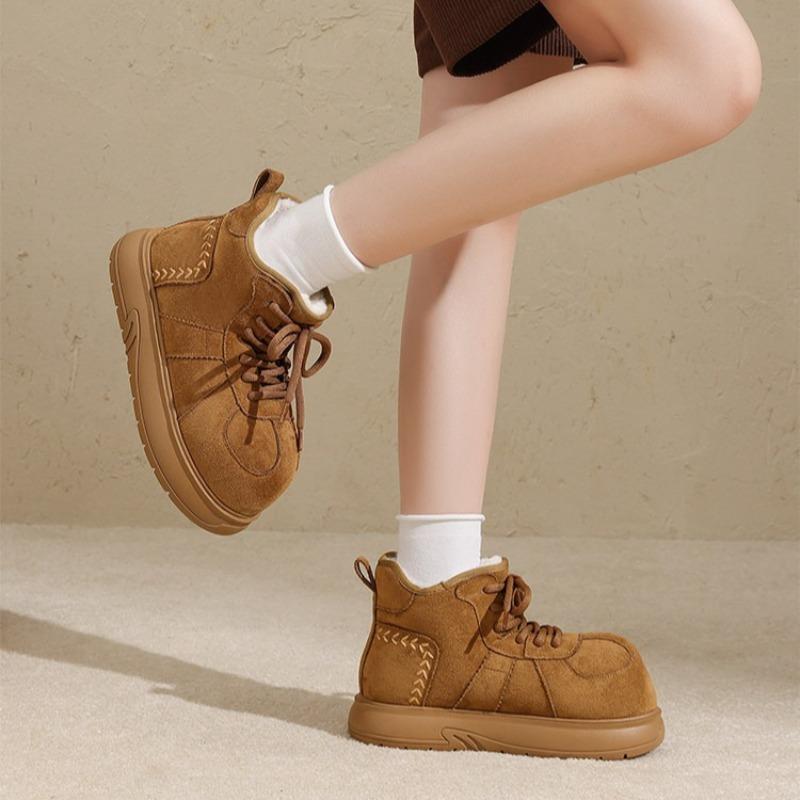 Thick-soled Retro Suede Fleece-lined Cotton Shoes Plush Cotton Boots Fleece-lined Short Snow Boots