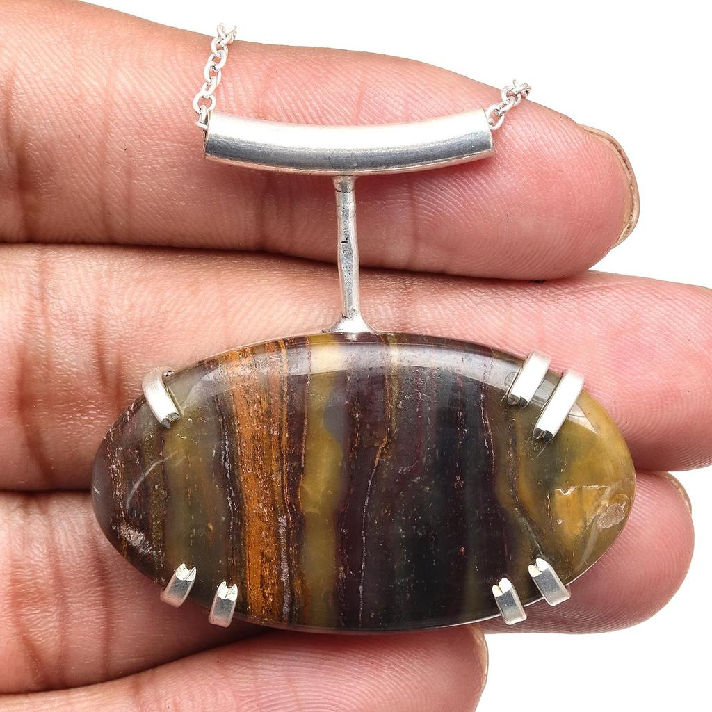 Pendant Gemstone Jewelry 2.75" Tiger Garnet Silver Handmade  Eye, Gift