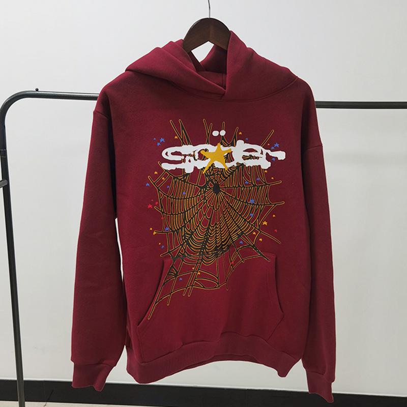 Tungvikts Huvtröja med Spindelnätsmönster i Skumtryck (450G)