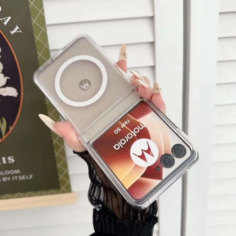 Transparent Magnetic Phone Case for Motorola Razr 60 Pro 50 Ultra Mooto Razr 60 50 Wireless Charging Hinge Protective Cover