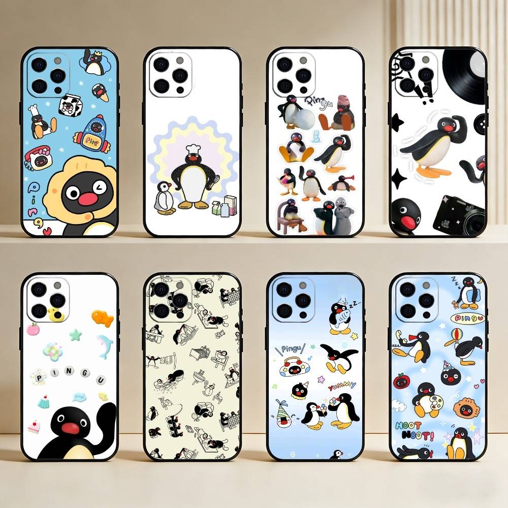 P-Pingu Penguin Funny Cut Phone Case For iPhone17,16,15,14,13,12 Plus,Max Soft Silicone Black Cover