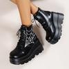 Large Size Spider Web Embroidery Small Punk Boots ins Gothic Lace Up Platform Boots Fashion Women's Boots