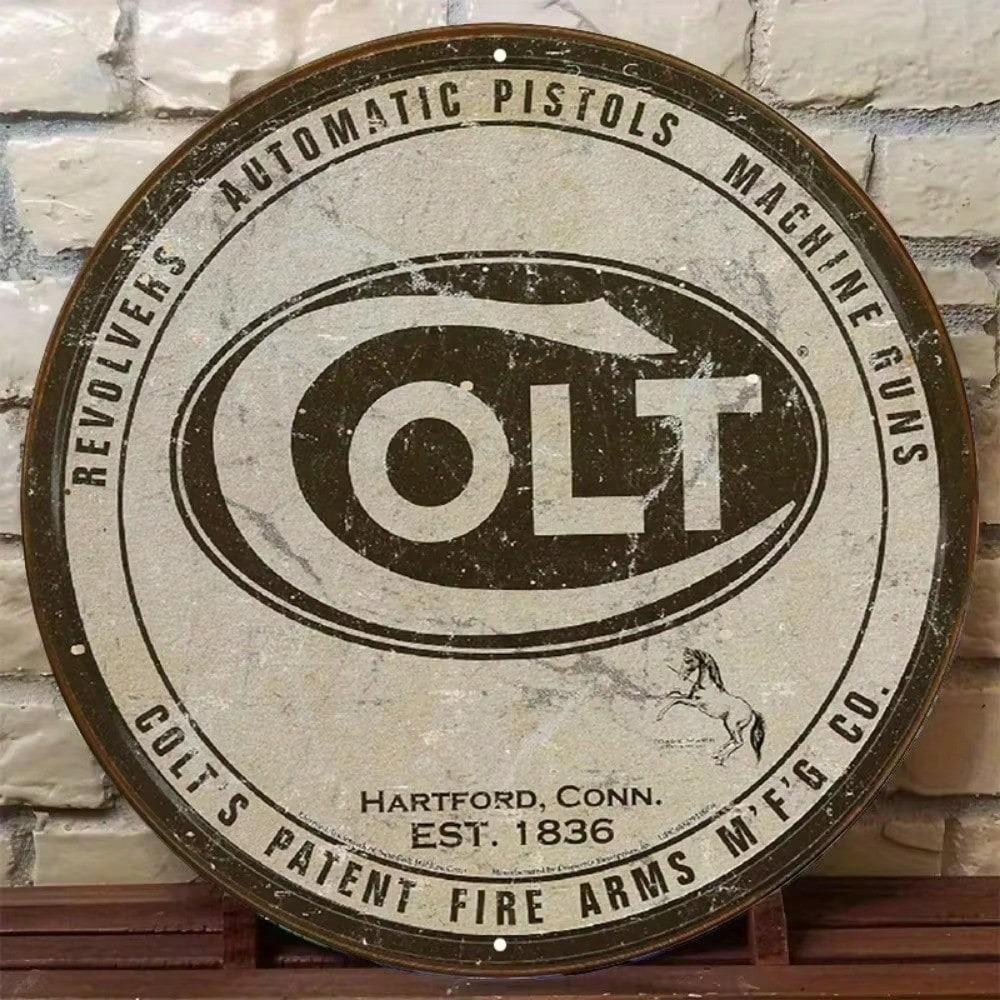 Colt Revolver Round Metal Tin Sign Vintage Wall Decor for Cafe Bar Home