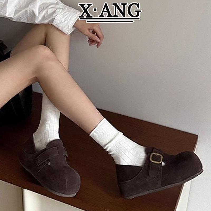 Cowhide version all-inclusive thick-soled inner height-increasing women's shoes, new autumn one-pedal lazy two-wear single shoes