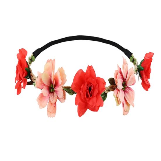 Bridal Flower Crown Artificial Boho Elastic Strap Flower Crown Hair Wreath Holiday красный