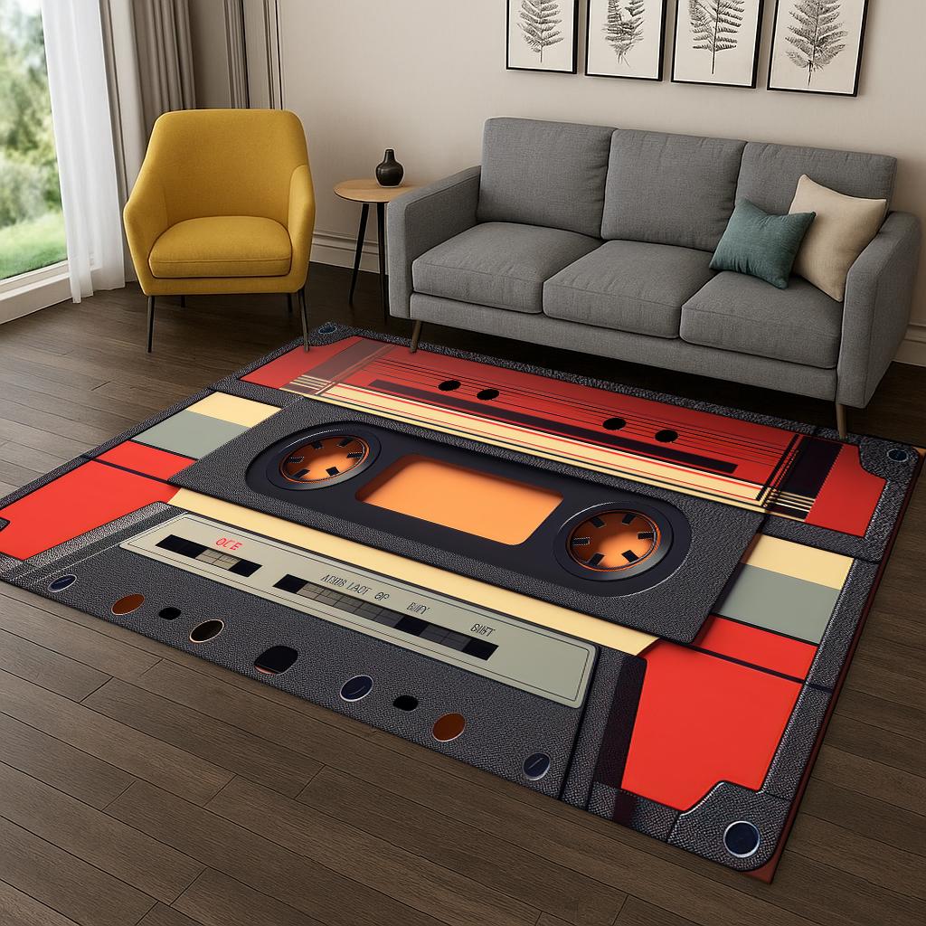 Classic Cassette Tape Music Retro Carpet Rug for Home Bedroom Living Room Sofa Doormat Kitchen Decor,Kid Game Non-slip Area Rug