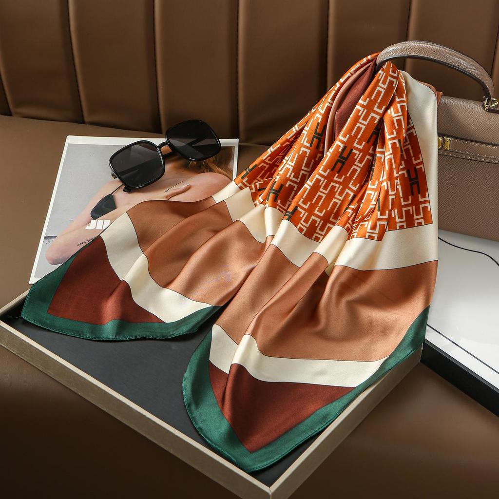 H Women's Silk Square Scarf: Decorative, Sunscreen, Korean Style