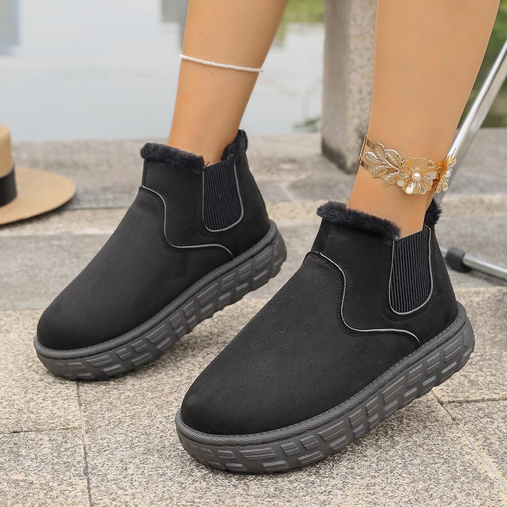 Foreign trade large size new 2025 autumn and winter snow boots women's warm solid color large size elastic band thick sole short cotton shoes batch
