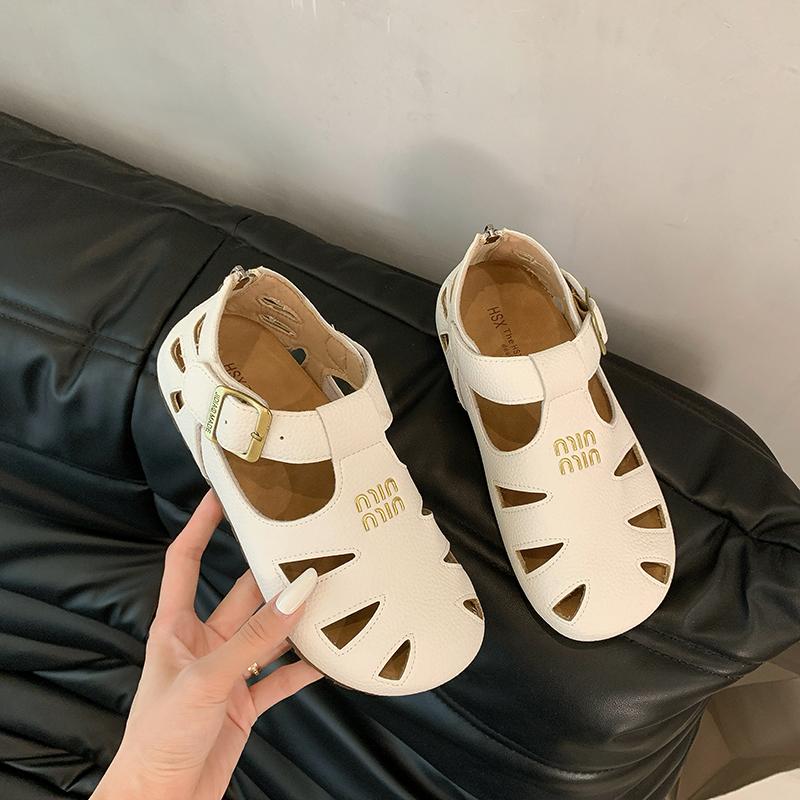 

2025 ONG натуральная кожа сандалии римские плоские с вырезом универсальные повседневные сандалии в клетку на среднем каблуке с круглым носком летние женские сандалии Faion 40 белый