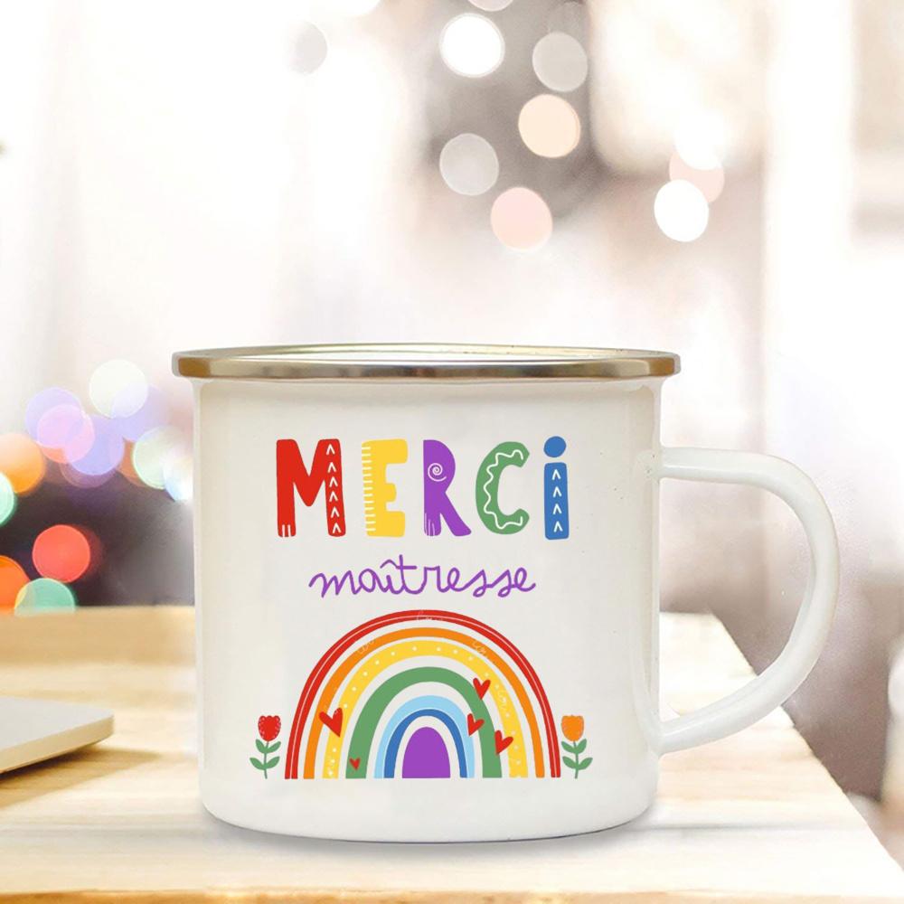 Thank You Mistress Enamelled Mug Gift Idea for Coffee Lover Original Teacher Gift Flowers Pattern The Perfect Teacher's Day Gift