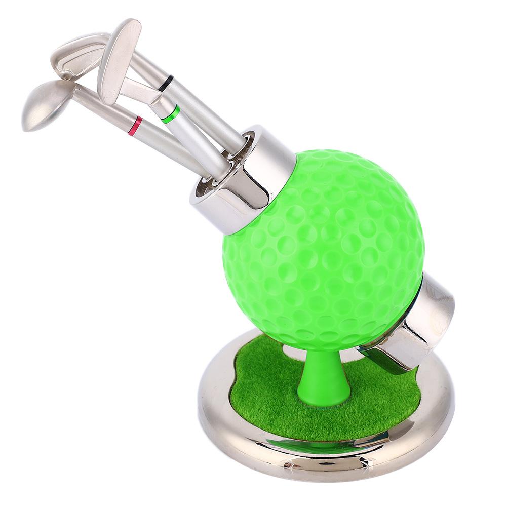 Golf Ball Shape Pen Holder Pencil Vase Desktop Set With Clock 3 Pens for Study Office(green)