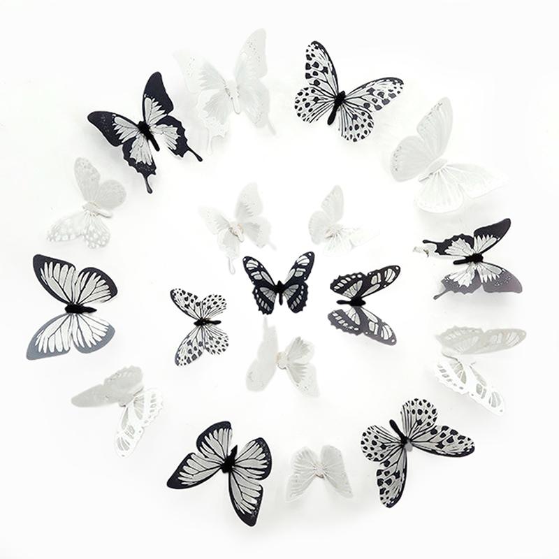 18Pcs/Set Black And White Crystal Butterflies Wall Sticker Beautiful Butterflies Art Decal Home Decor For Refrigerator Kids Room