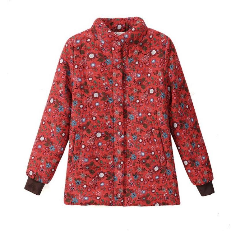 Winter Cotton-padded Jacket with Fleece To Keep Warm and Floral New Cotton-padded Jacket Thickened and Thickened Cotton-padded Jacket for Women