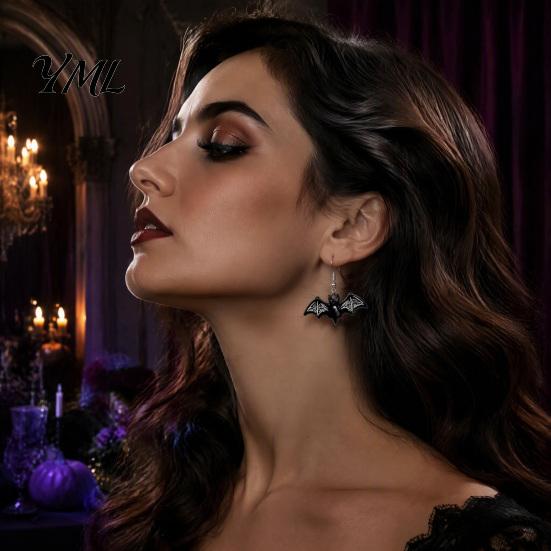 Acrylic Wing Dangle Earrings 1 Pair Halloween Drop Earrings, Gothic Bat Skeleton Fashionable Pendant Punk Vampire Jewelry for Party, Cosplay