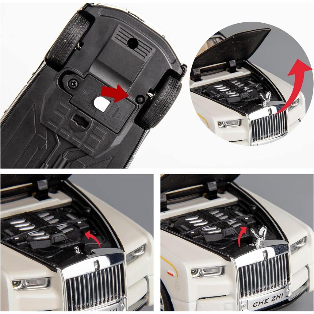 Rolls-Royce Phantom-Modellauto im Maßstab 1/32, Spielzeugauto mit Rückziehfunktion aus Zinklegierung mit Ton und Licht als Geschenk für Kinder, Jungen und Mädchen