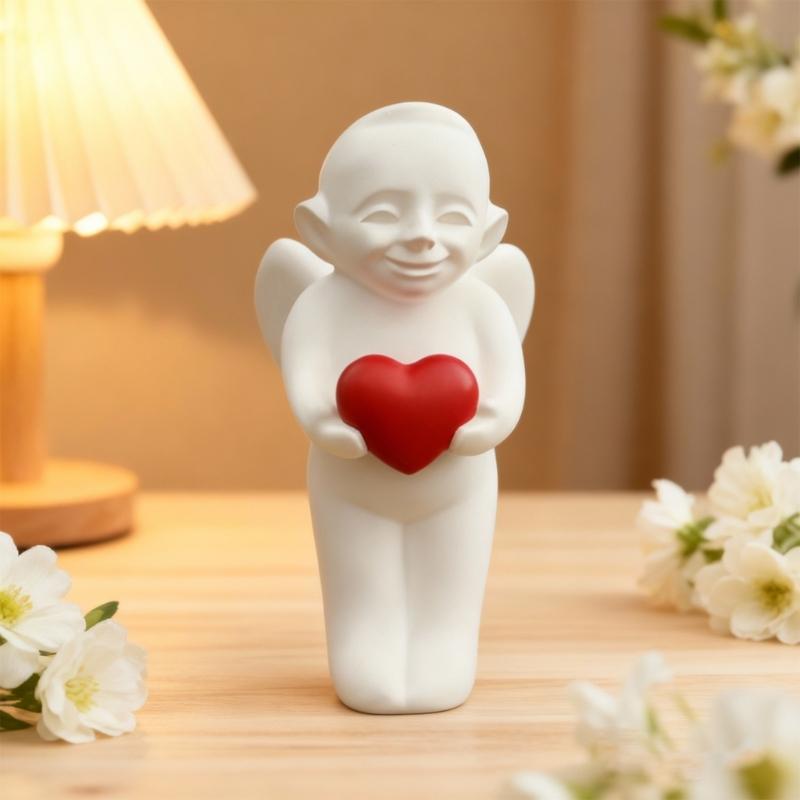 Angel Holding Heart Statue Love Expression 3D Printed Sculpture Figurine for Home and Office Tabletop Bookshelf Decors Gift