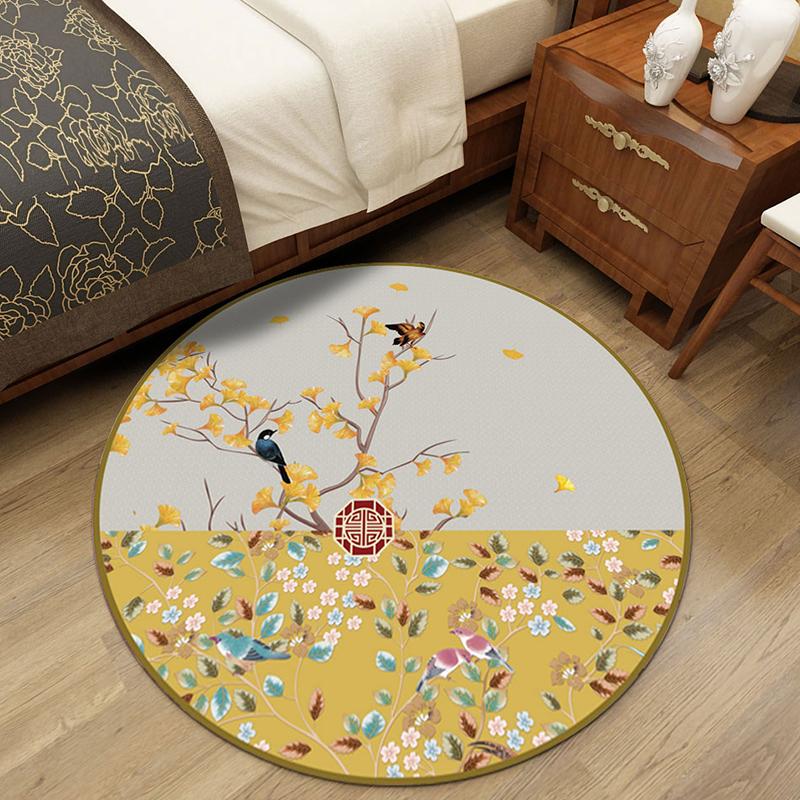 Chiness Style Round Carpet for Living Room Geometric Wave Print Floor Mat for Bedroom Kids Room Computer Chair Parlor Area Rugs