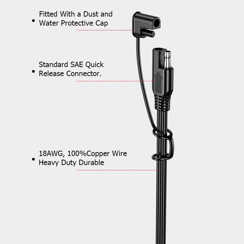 12-24V Ring Terminal Quick Release SAE Cable 2FT 6FT 18AWG O Connector Battery Charger Extension Wire Waterproof Moisture-proof