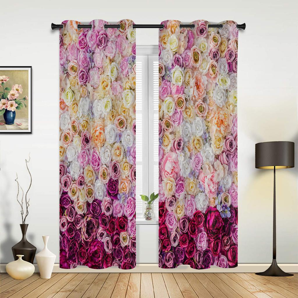 Pink Rose Flower Butterfly Curtains for Bedroom Living Room Drapes Kitchen Children's Room Window Curtain Modern Home Decor