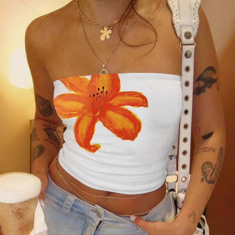 Mode Ärmelloses Bedrucktes Sommer Schlauchtop Lässig Elegant Figurbetontes Kurzes T-Shirt Lässige Einfache Crop Tops Damen Streetwear Trägerloses Top Damenbekleidung