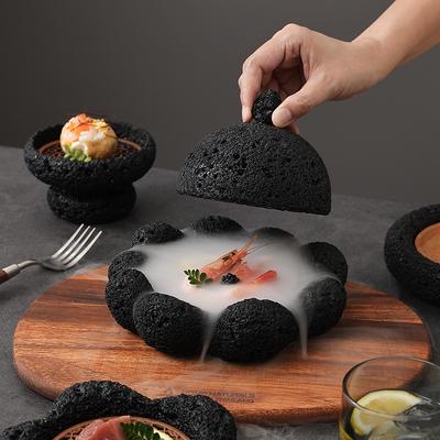 Japanisches Geschirr Rock Sushi Teller Kohle Ball Vulkangestein Schaukelteller Steakteller Hotel Kreative Speiseteller Sushi Teller