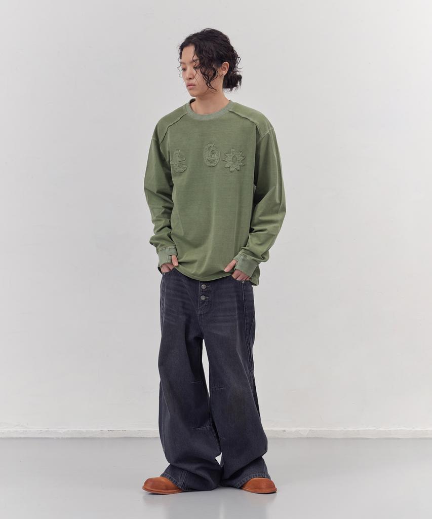Tonilolenseu Pigment Applique Long Sleeve Washed Green