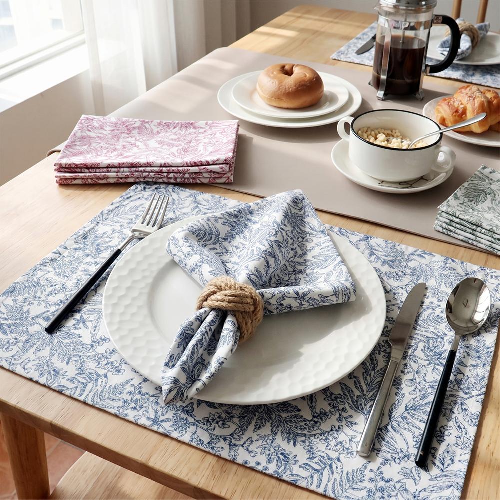 French Vintage Floral Cotton Cloth Napkins Set of 6 Botanical Printed Dinner Napkins for Wedding Party and Holiday Table Decor