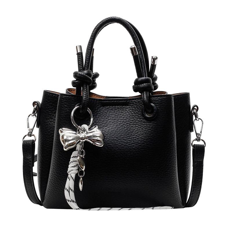 New trend casual simple wind portable bucket bag high-end lychee pattern messenger women's bag