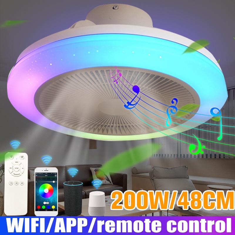 300W Modern RGB LED Ceiling Fan Lights APP Remote Control Fan 3-Wind Adjustable Speed Dimmable Ceiling Light Fan 48*20cm
