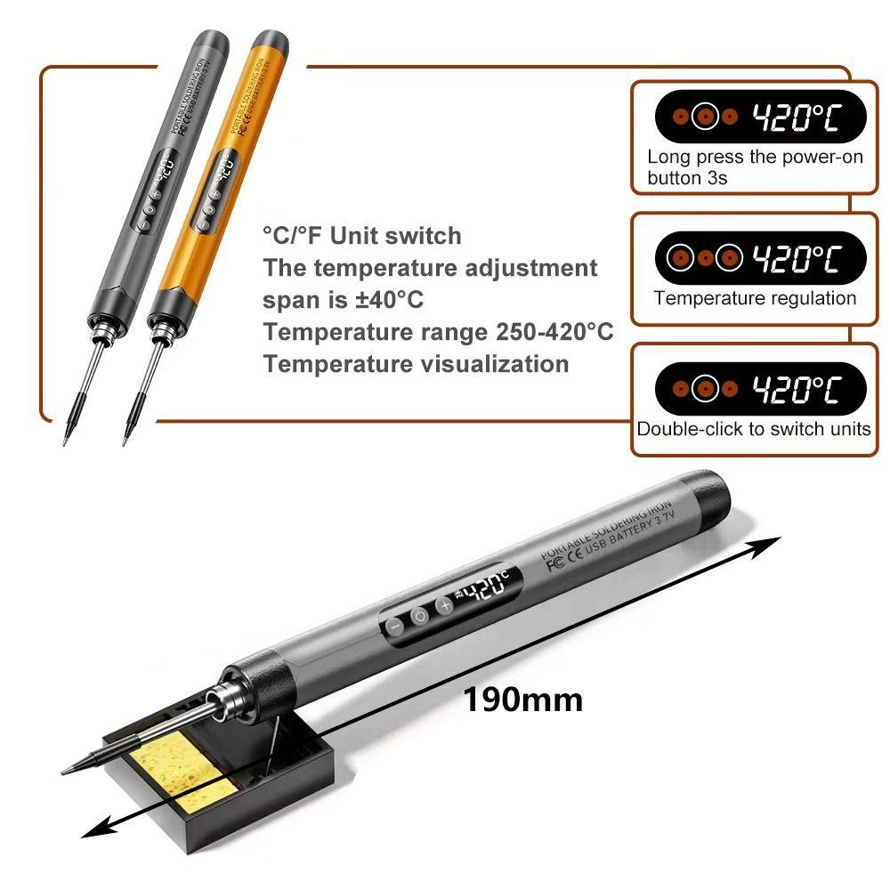 מלחם דיגיטלי אלחוטי USB טמפרטורה מתכווננת 260-420°C Type-C סוללה 1000mAh כלי מלחם הלחמה חכם