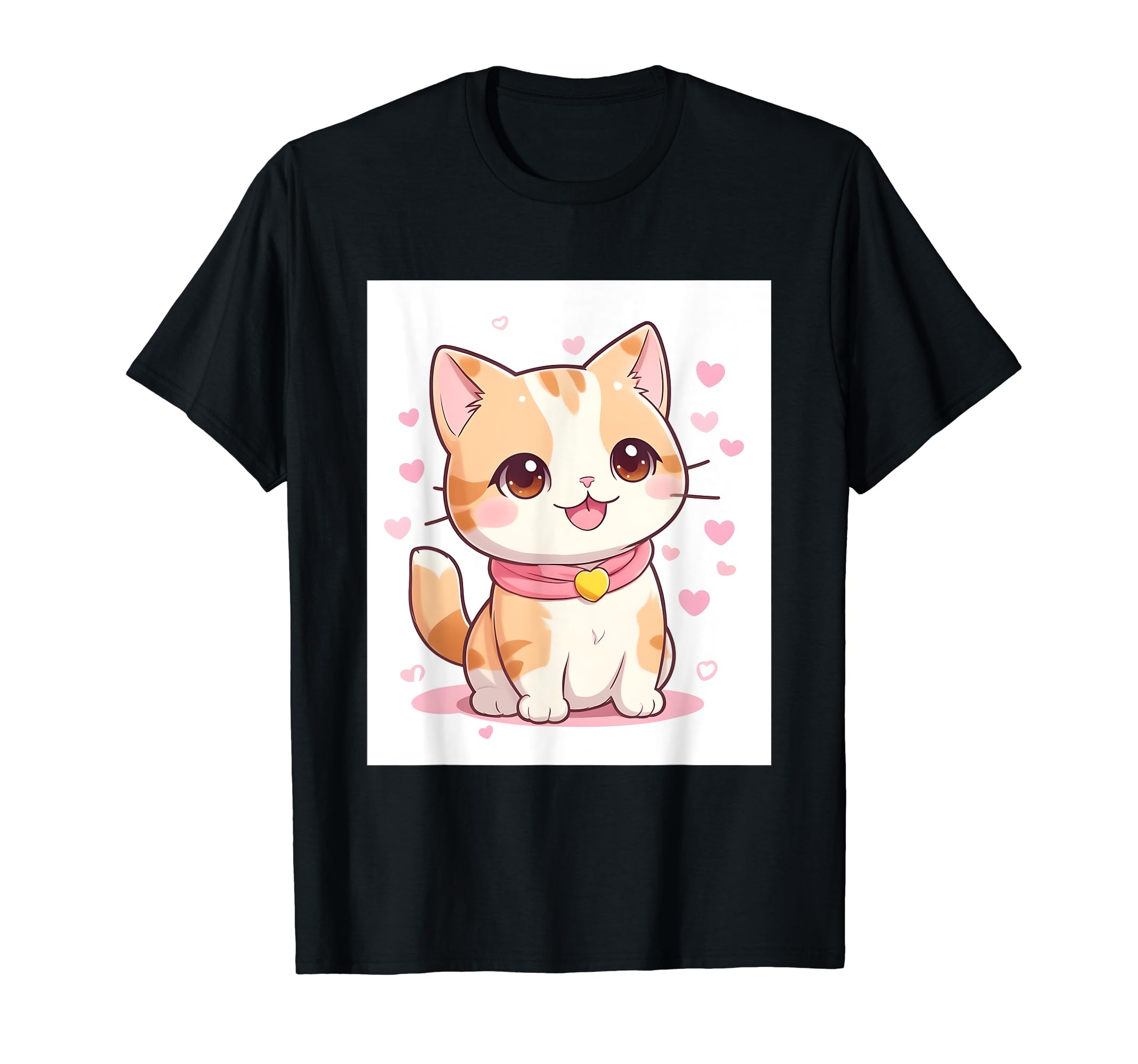 

вещи печатные Kawaii, кот, милый, просо, японский, футболка чёрный